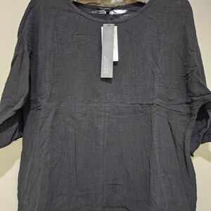 Zanzea Black Textured Round Neck Linen Short Shirt Size S, NEW